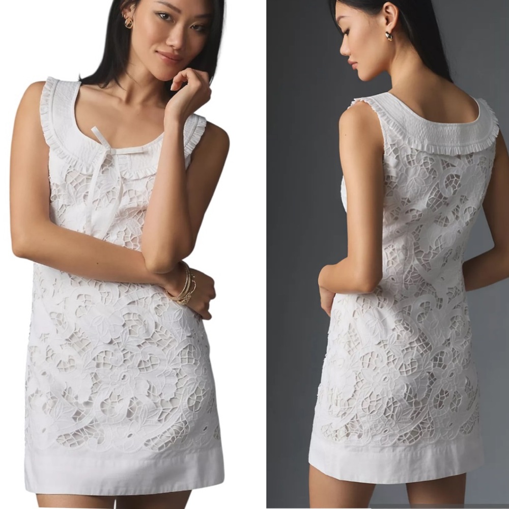 Anthropologie White Lace Mini Dress